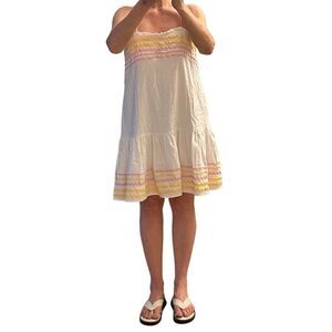 Lisa Marie Fernandez Linen Ric Rac White Pink Yellow Mini Drop Waist M